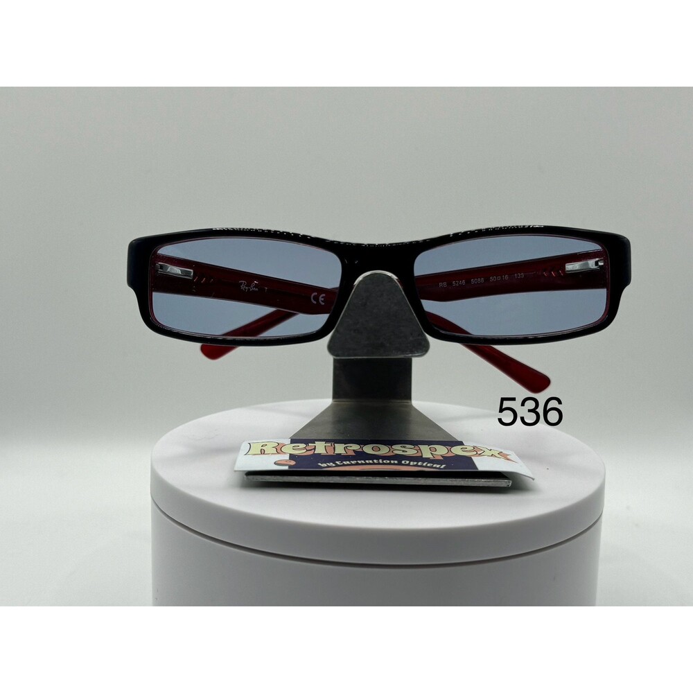Vintage Y2K Sunglasses NOS Blue Lens Ray Ban 5246 Blue/Red Narrow Zyl Rectangle